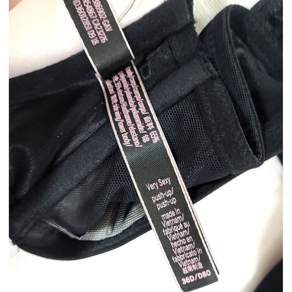 Victoria Secret Very Sexy Racerback Bra 36D Black Tencil Velvet Rhinestones‎ Adj